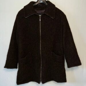 Utex Design Women’s Chunky Wool Blend Brown Zip Slit To Cuff Sleeve Coat.